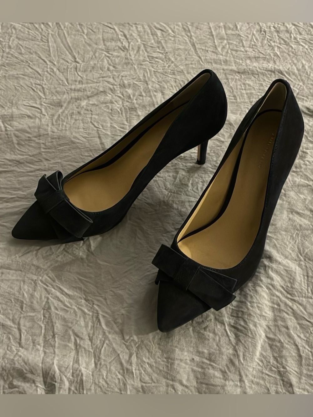 Ann Taylor Navy Pointed-Toe Bow Heels